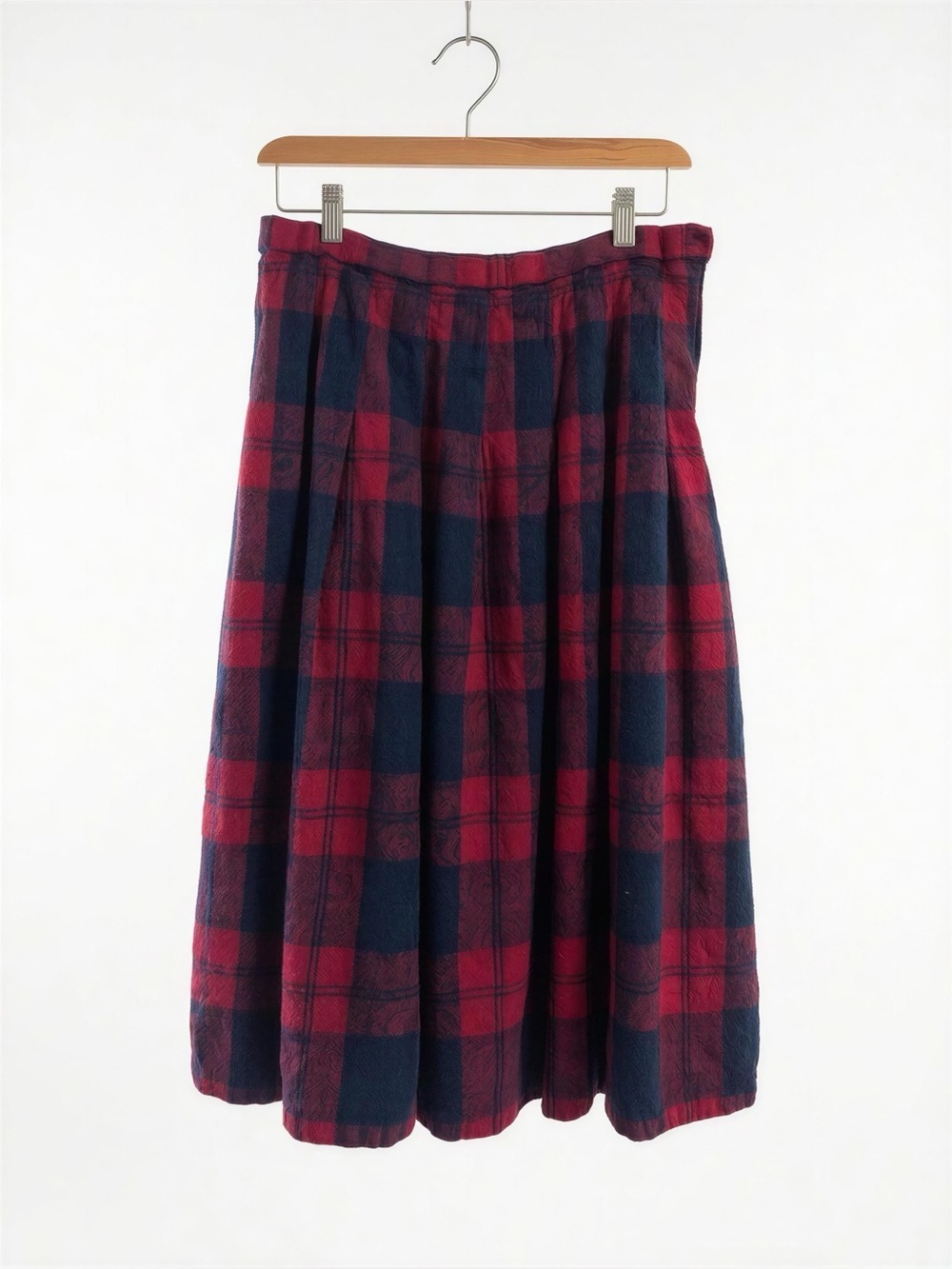 Women’s Wool Pendleton Red, Green, Navy Plaid Midi Skirt Size 16